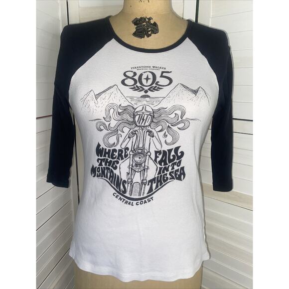 Firestone Walker Brewing Co. 805 Women's Medium Black White Henley T-Shirt - Picture 1 of 7
